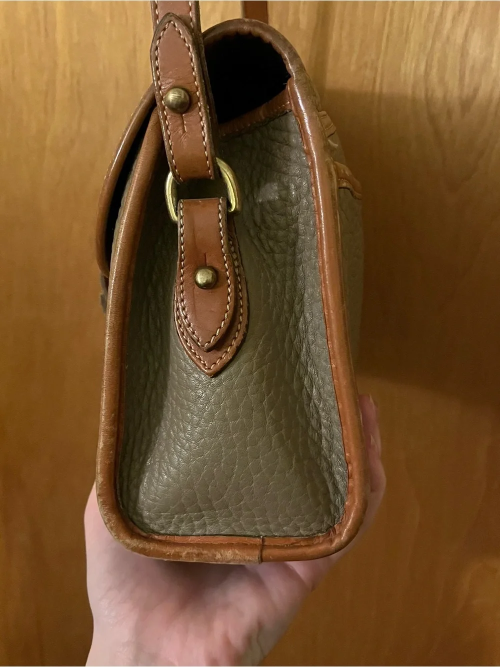 Vintage Dooney & Bourke Pebbled Leather Crossbody Bag in Taupe and Brown - Picture 5 of 10